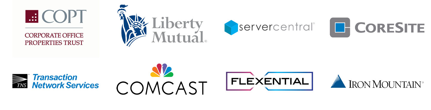 COPT, Liberty Mutual, Comcast, Server Central, Coresite, TNS, Flexential, Iron Mountain