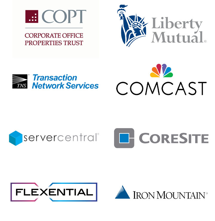 COPT, Liberty Mutual, Comcast, Server Central, Coresite, TNS, Flexential, Iron Mountain